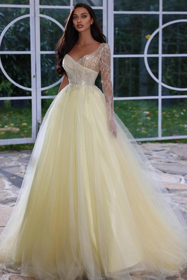 Long A-Line Asymmetrical Floor-Length One Shoulder Prom Dress with Ruffles