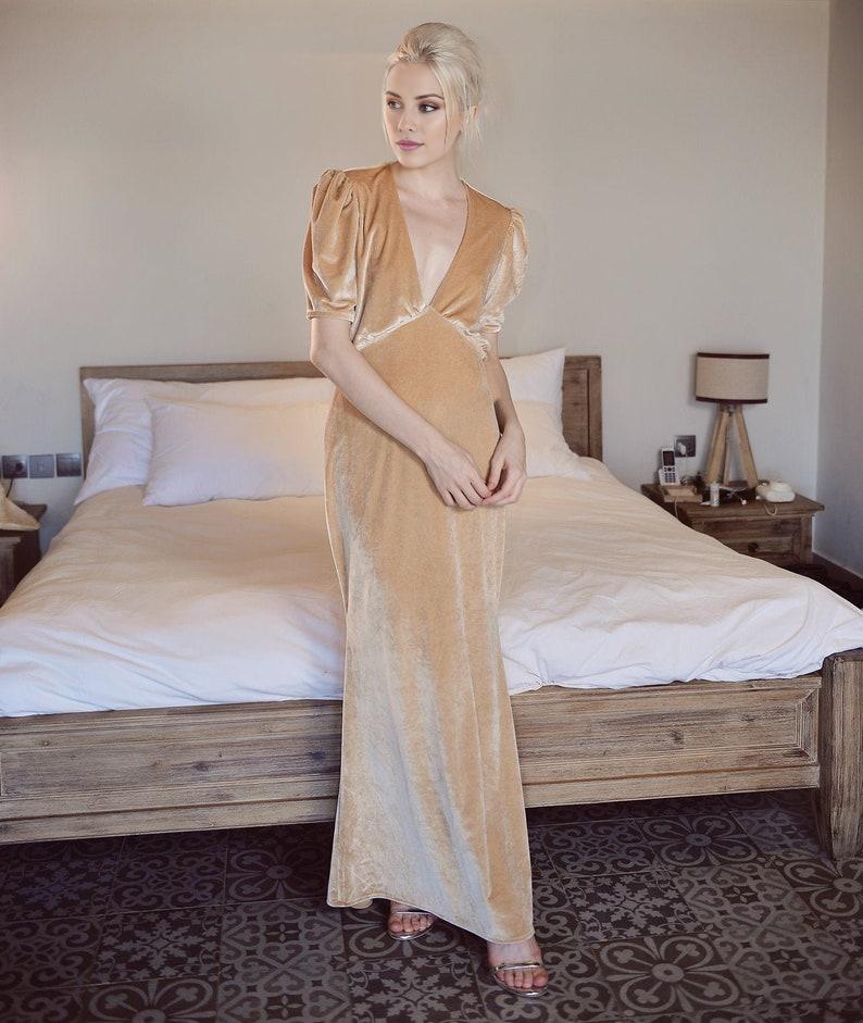 Prom Dress Wrap Velvet  Dress with Sleeves  Velvet Bridesmaids Dress