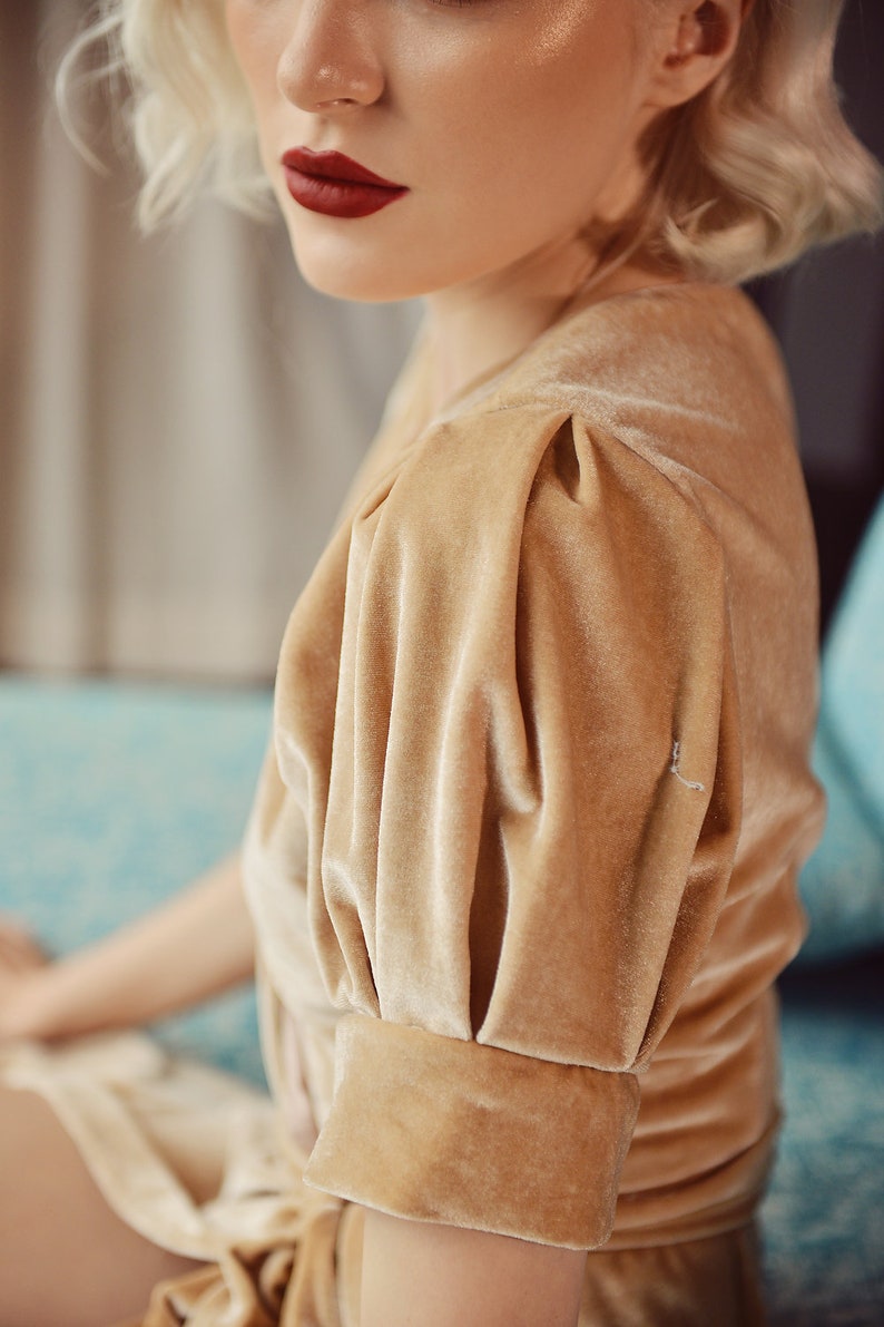 Prom Dress Wrap Velvet  Dress with Sleeves  Velvet Bridesmaids Dress