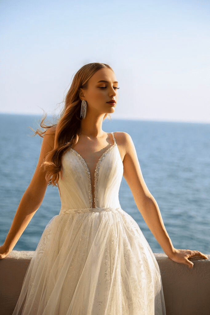 Sweetheart Neckline Wedding Dress with Sheer Sleeves Lace Corset Back Wedding Dress Sequin Ball Gown with