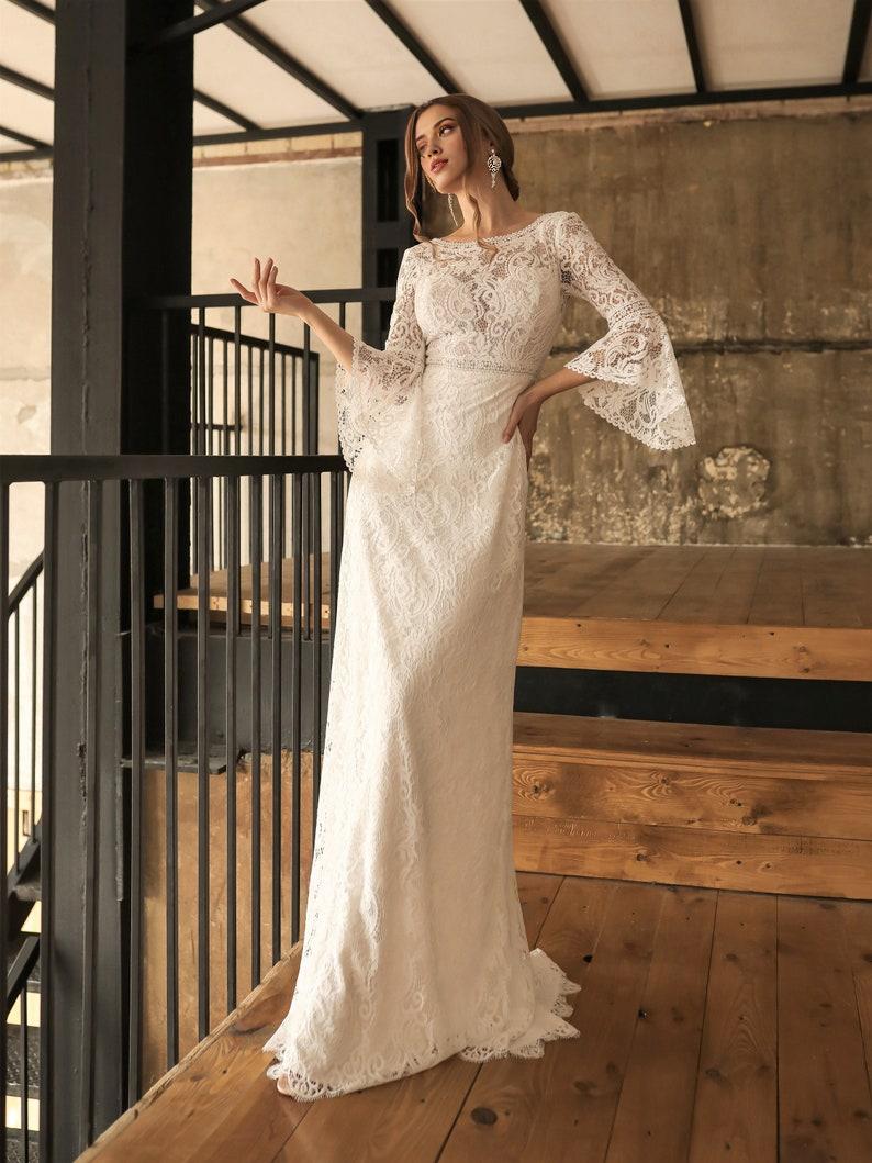 Mermaid Lace Wedding Dress For Women Open Back Wedding Dress Boho Style Wedding Gown with Train