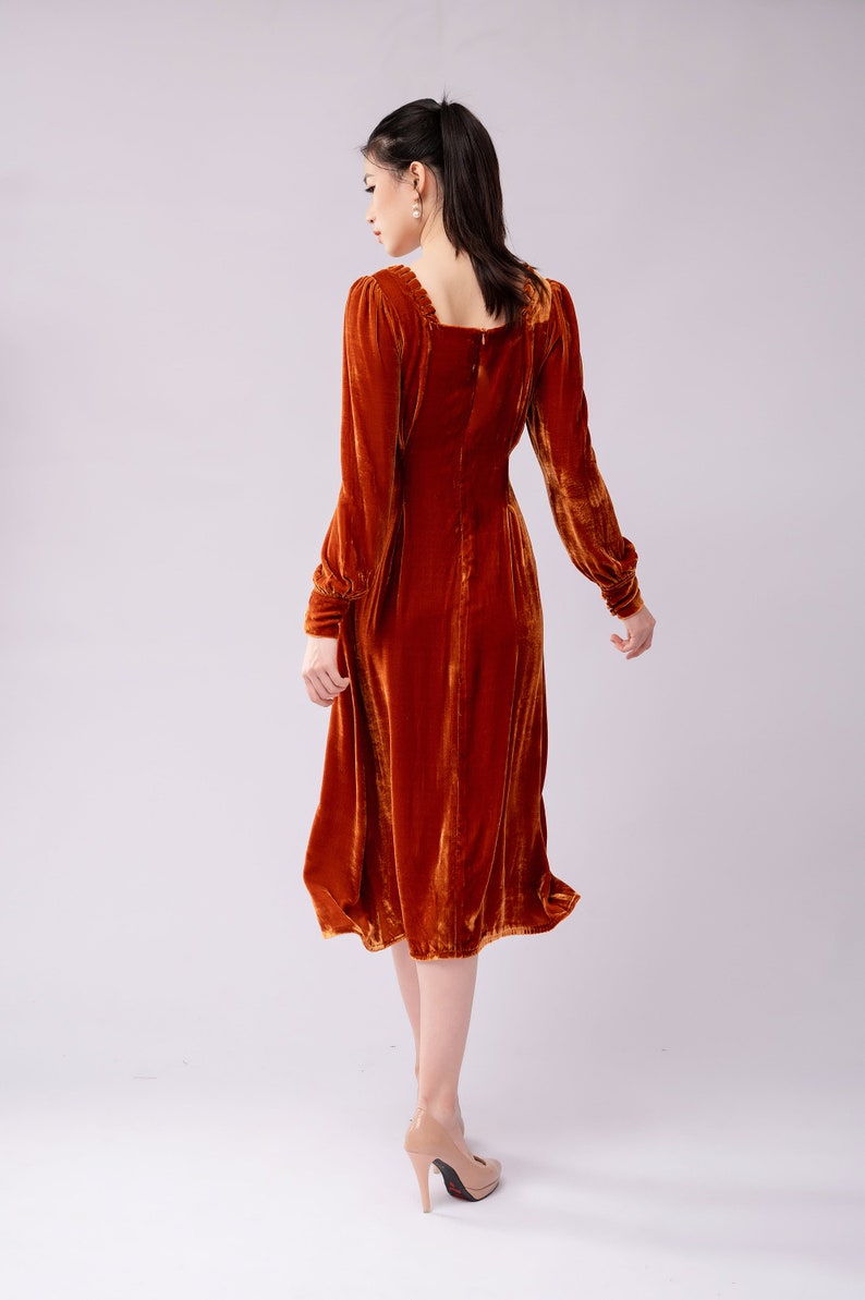 Silk Velvet Dress Luxurious Silk Velvet Dress with Sleeves Gift for her Long Dress Prom Dress Party Dress