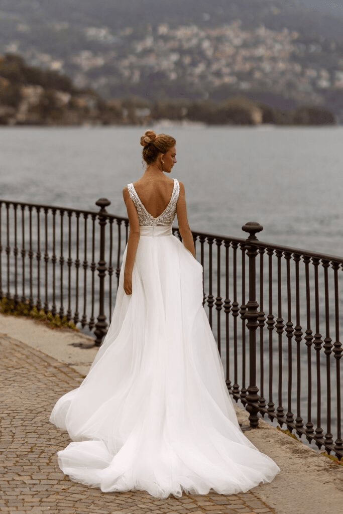 Lace Bodice Wedding Gown Open Back Wedding Dress with Lace Strap - Sleeveless Ball Gown Wedding Dress with V
