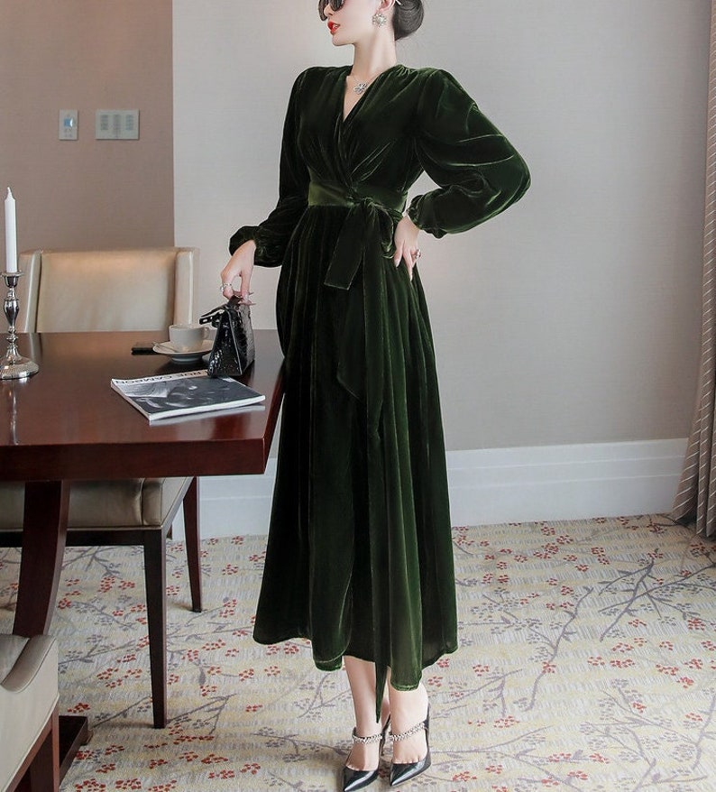Fall Winter Women Velvet Dress Velvet Midi Dress Prom Gown Dress