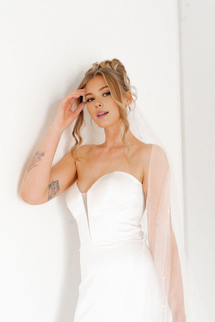 Silky Satin Strapless Bridal Gown with Sheer V-Panel