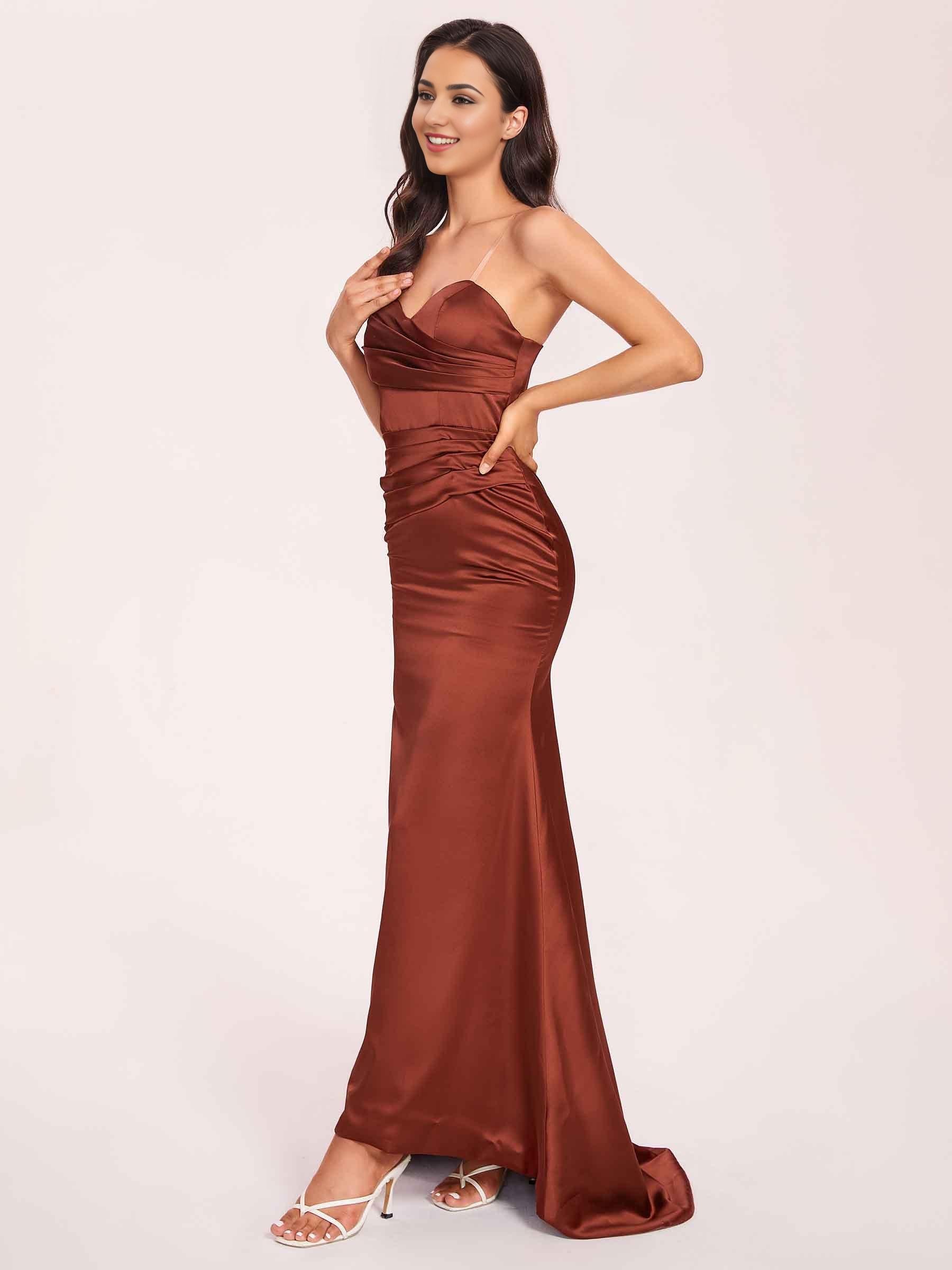 Satin One-shoulder Prom Dresses Pleats Floor Length Mermaid Long