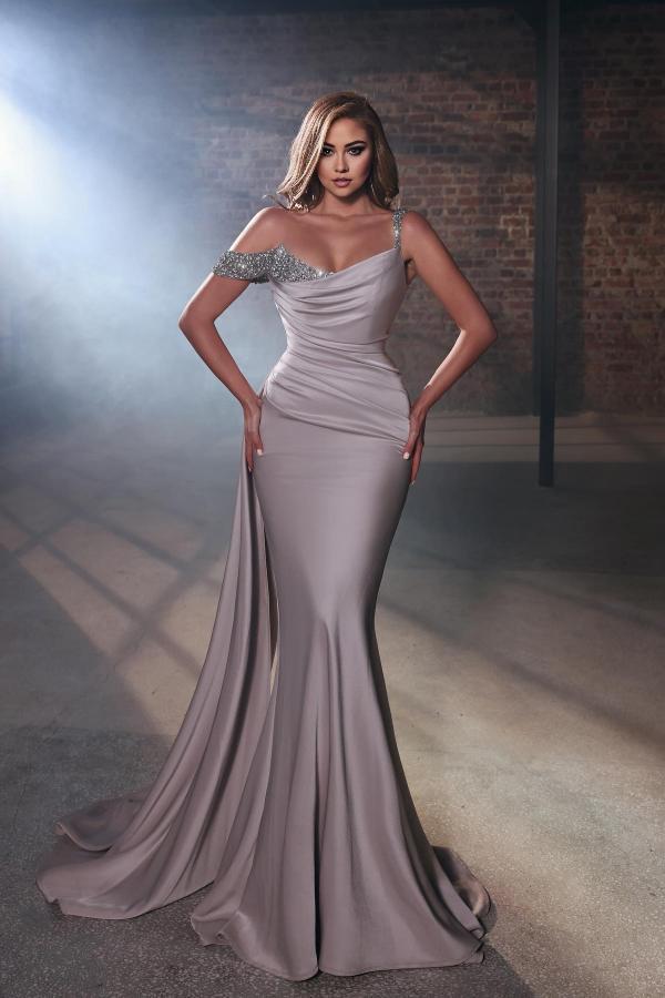 Long Mermaid One Shoulder Asymmetrical Sleeveless Satin Prom Dress