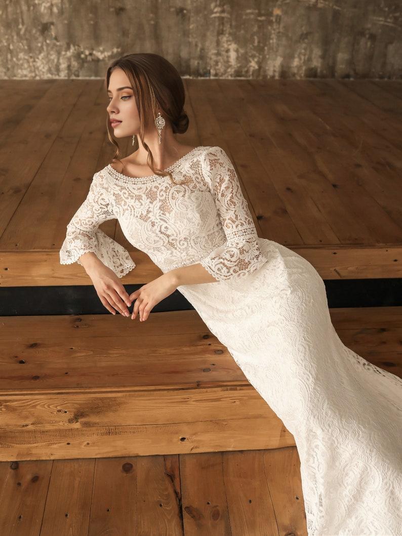 Mermaid Lace Wedding Dress For Women Open Back Wedding Dress Boho Style Wedding Gown with Train