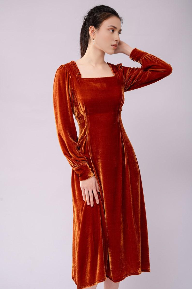 Silk Velvet Dress Luxurious Silk Velvet Dress with Sleeves Gift for her Long Dress Prom Dress Party Dress