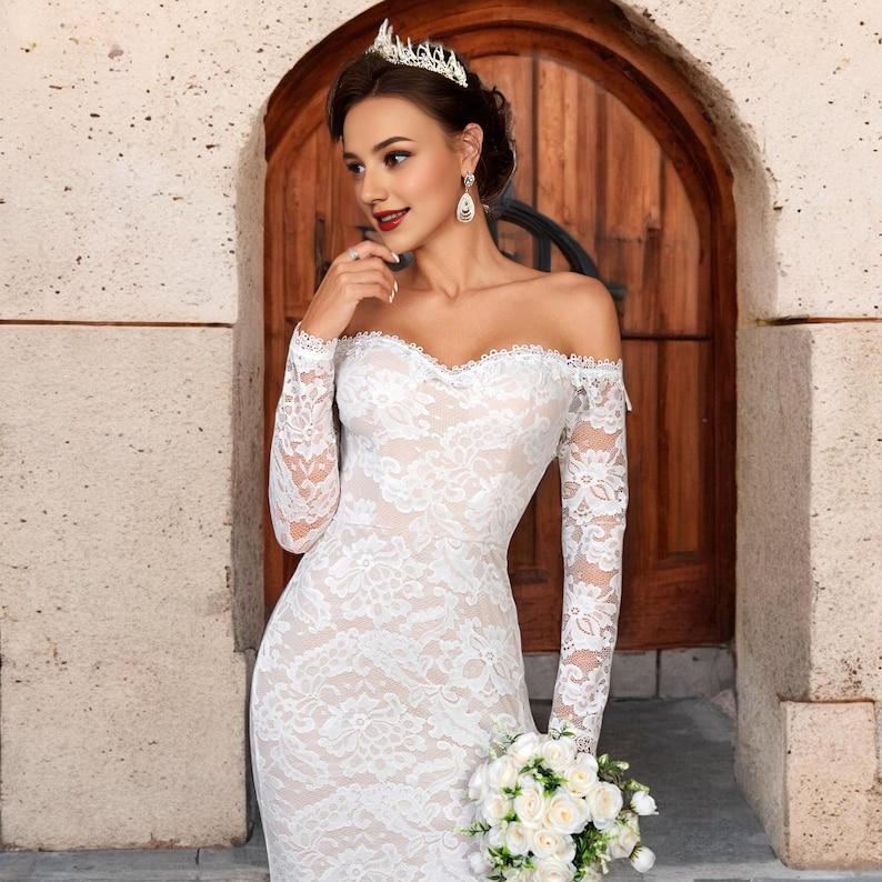 Mermaid Wedding Gown with Long Train Black Lace Backless Dress with Long Sleeves Wedding Reception Dress