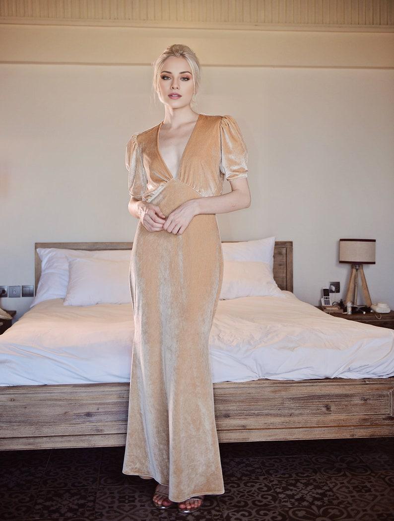 Prom Dress Wrap Velvet  Dress with Sleeves  Velvet Bridesmaids Dress