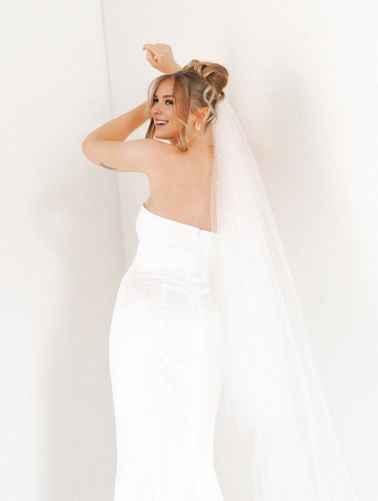 Silky Satin Strapless Bridal Gown with Sheer V-Panel