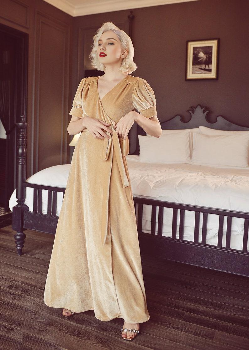 Prom Dress Wrap Velvet  Dress with Sleeves  Velvet Bridesmaids Dress