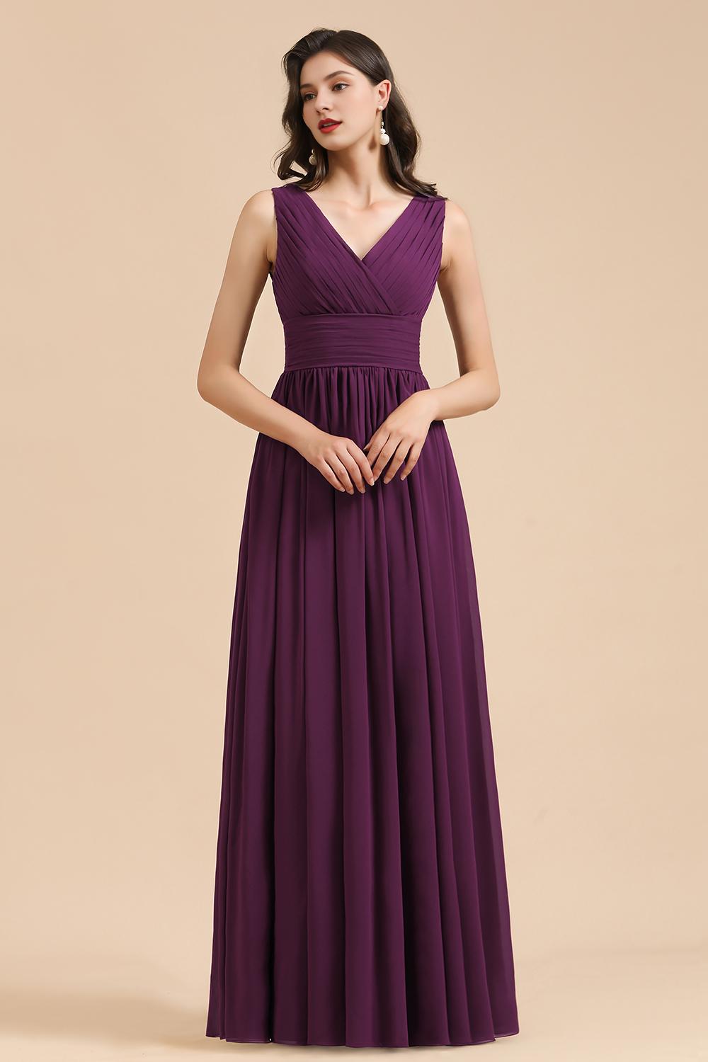Elegant Red V-Neck A-Line Bridesmaid Gown
