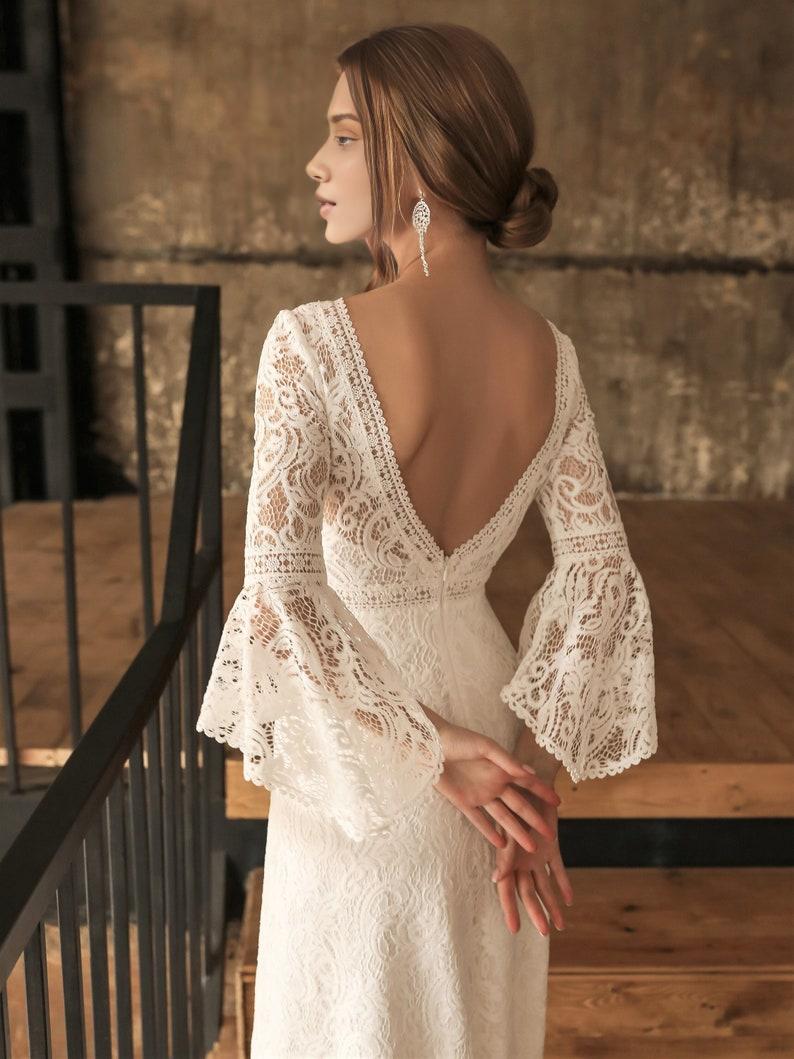 Mermaid Lace Wedding Dress For Women Open Back Wedding Dress Boho Style Wedding Gown with Train