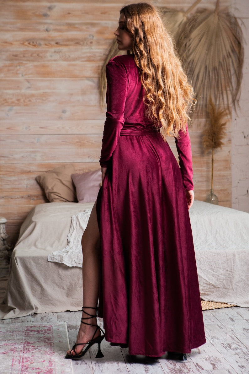 Velvet wrap dress Velvet dress long Velvet prom dress purple Velvet dress for women Velvet party dress Velvet formal dress