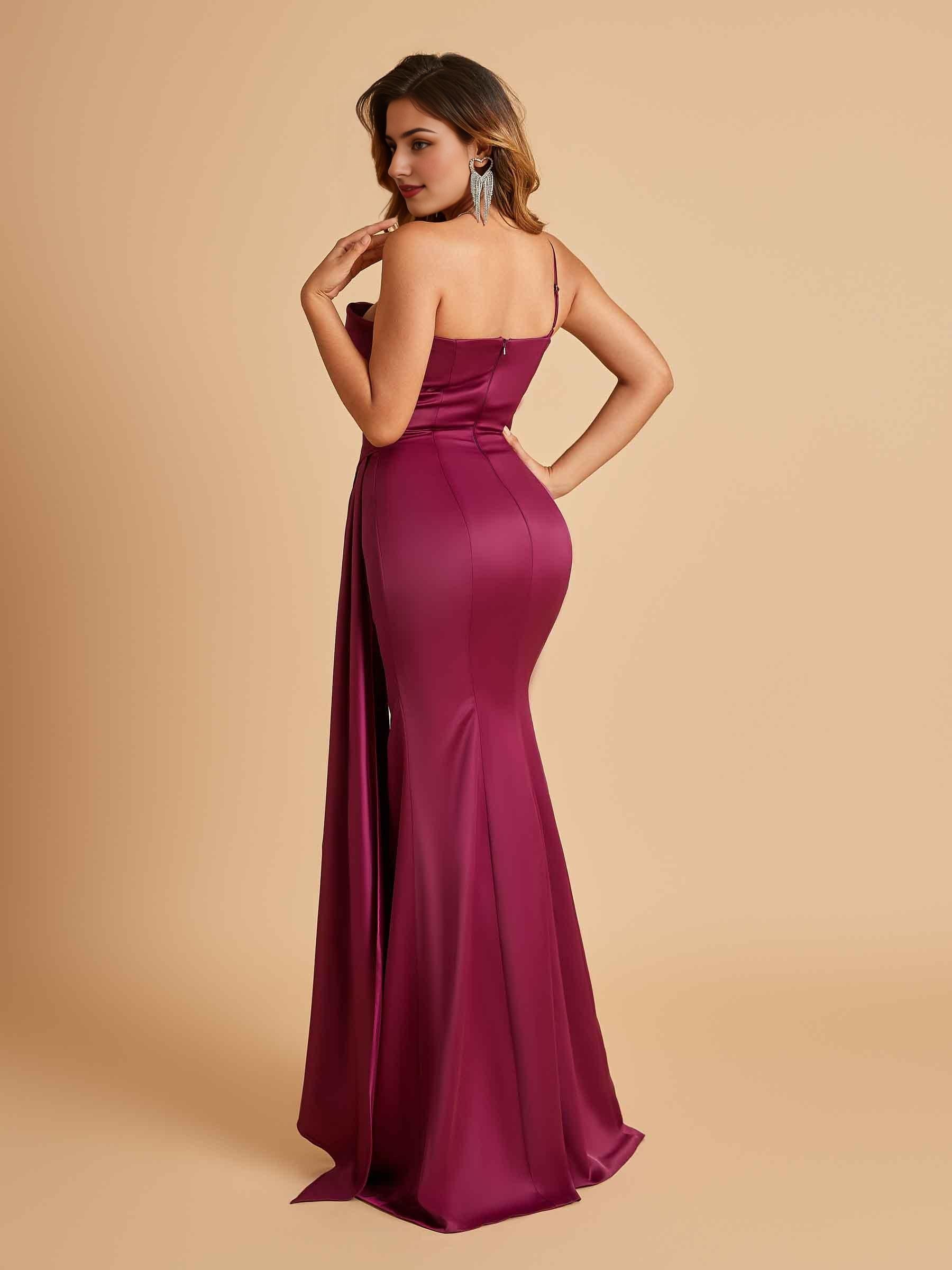 Satin One Shoulder Mermaid Prom Dresses Side Slit Floor Length