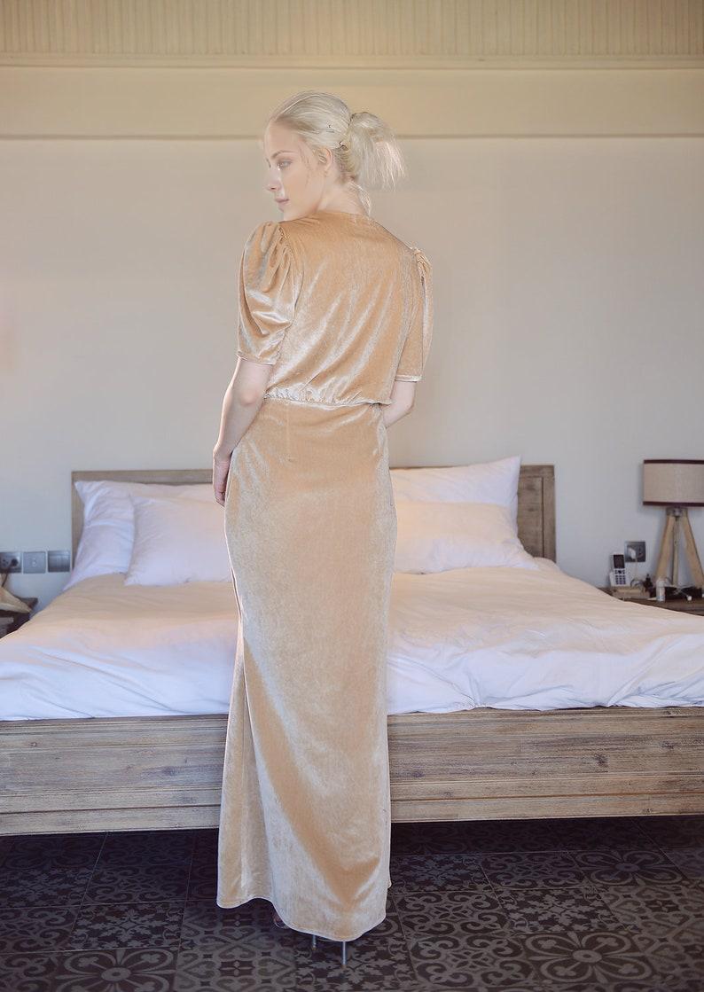 Prom Dress Wrap Velvet  Dress with Sleeves  Velvet Bridesmaids Dress