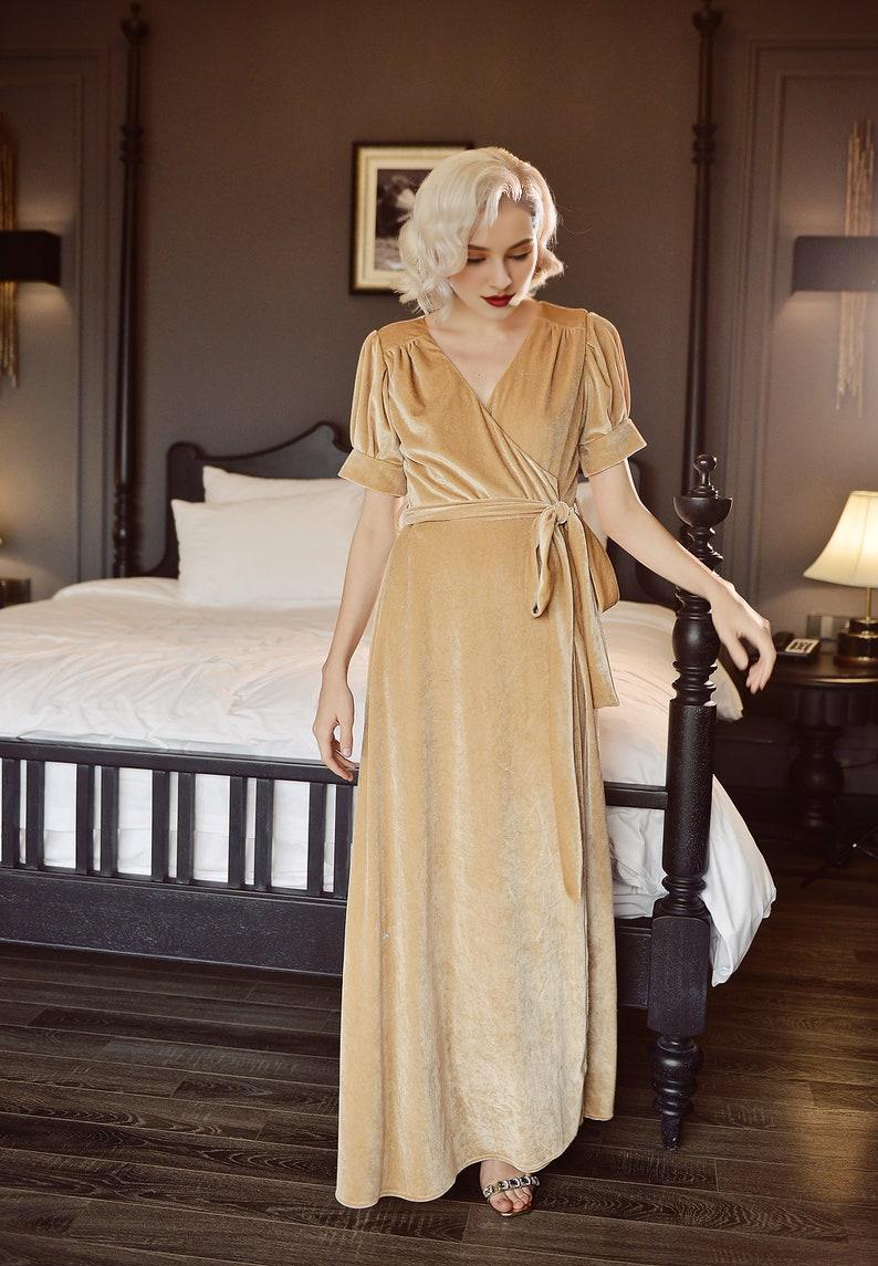 Prom Dress Wrap Velvet  Dress with Sleeves  Velvet Bridesmaids Dress