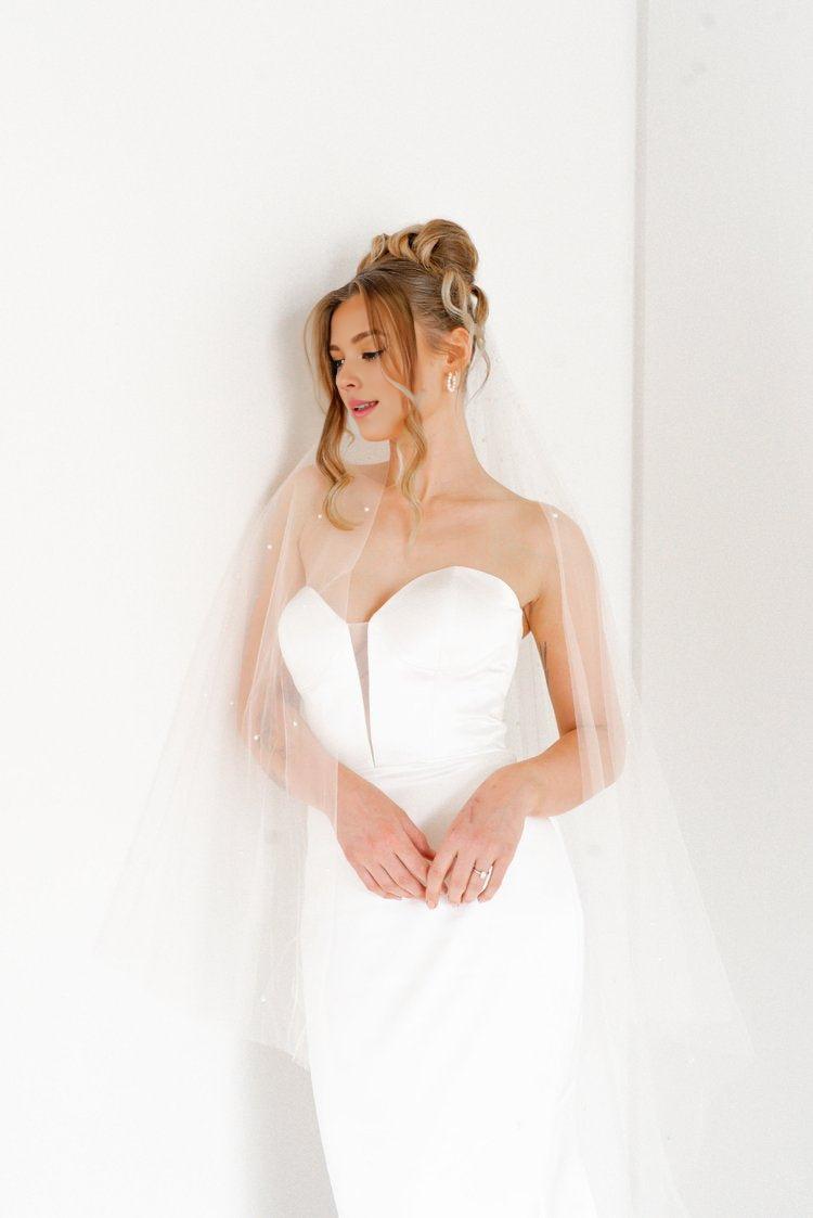 Silky Satin Strapless Bridal Gown with Sheer V-Panel