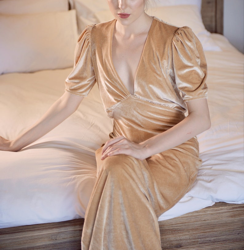 Prom Dress Wrap Velvet  Dress with Sleeves  Velvet Bridesmaids Dress