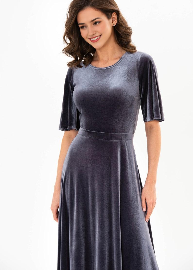 Charcoal velvet long dress Prom velvet dress wedding guest dress velvet slit wrap dress maxi dress evening dress