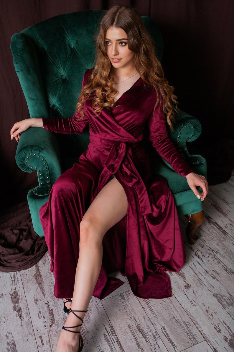 Velvet wrap dress Velvet dress long Velvet prom dress purple Velvet dress for women Velvet party dress Velvet formal dress