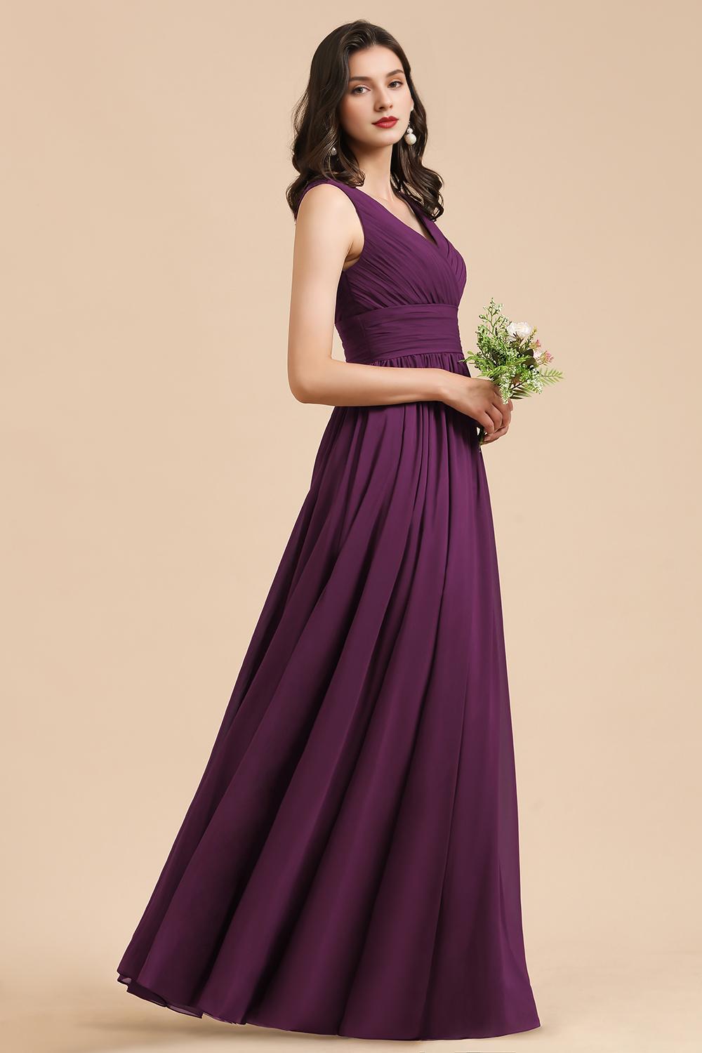 Elegant Red V-Neck A-Line Bridesmaid Gown
