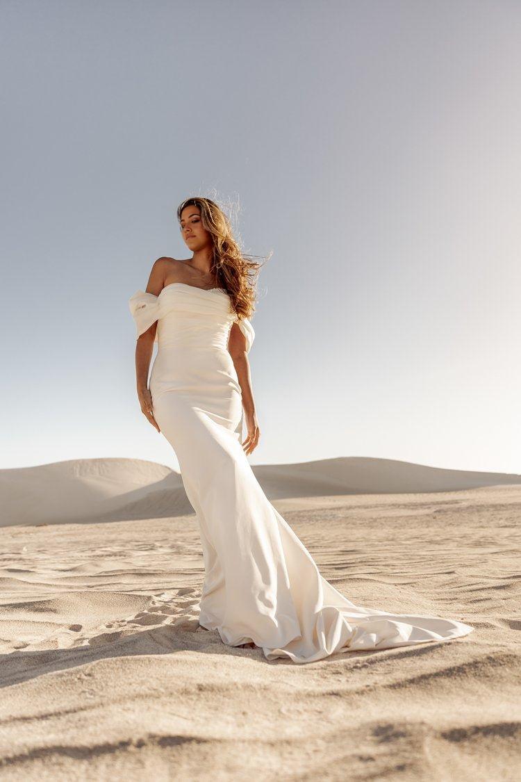 Ethereal Beauty Mermaid Bridal Gown with Organza Draping and Beaded Details