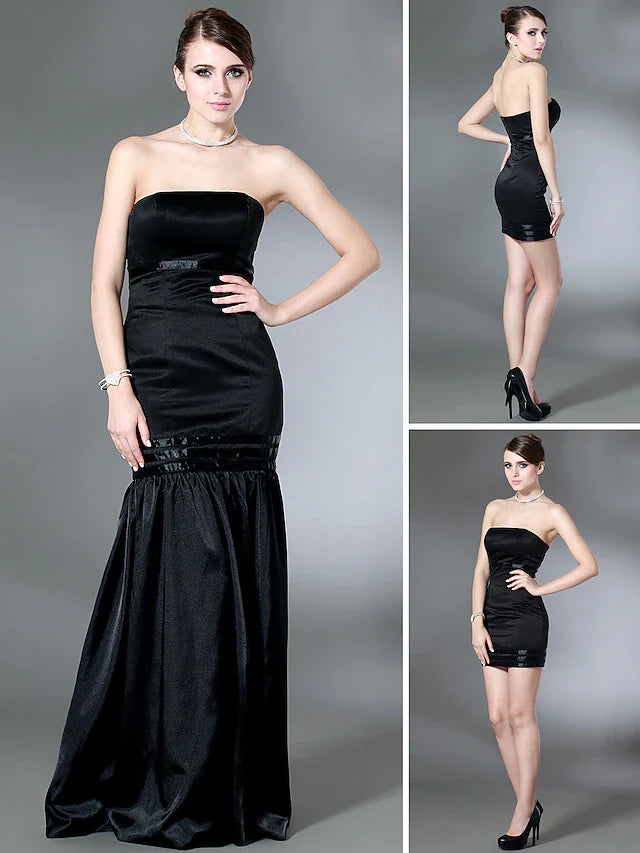 DingjiOpen Back Holiday Cocktail Party Formal Evening Dress Strapless Sleeveless Floor Length Stretch Satin with Draping