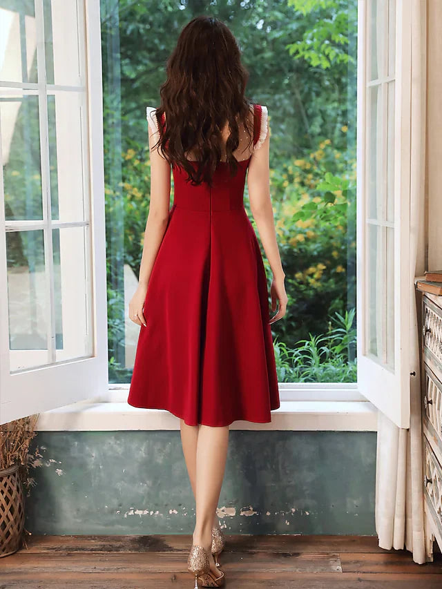 DingjiA-Line Glittering Elegant Party Wear Cocktail Party Dress High Neck Sleeveless Knee Length Spandex with Sequin