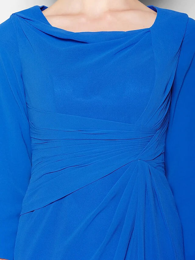 Mother of the Bride Dress Scoop Neck Knee Length Chiffon 3/4 Length Sleeve with Criss Cross
