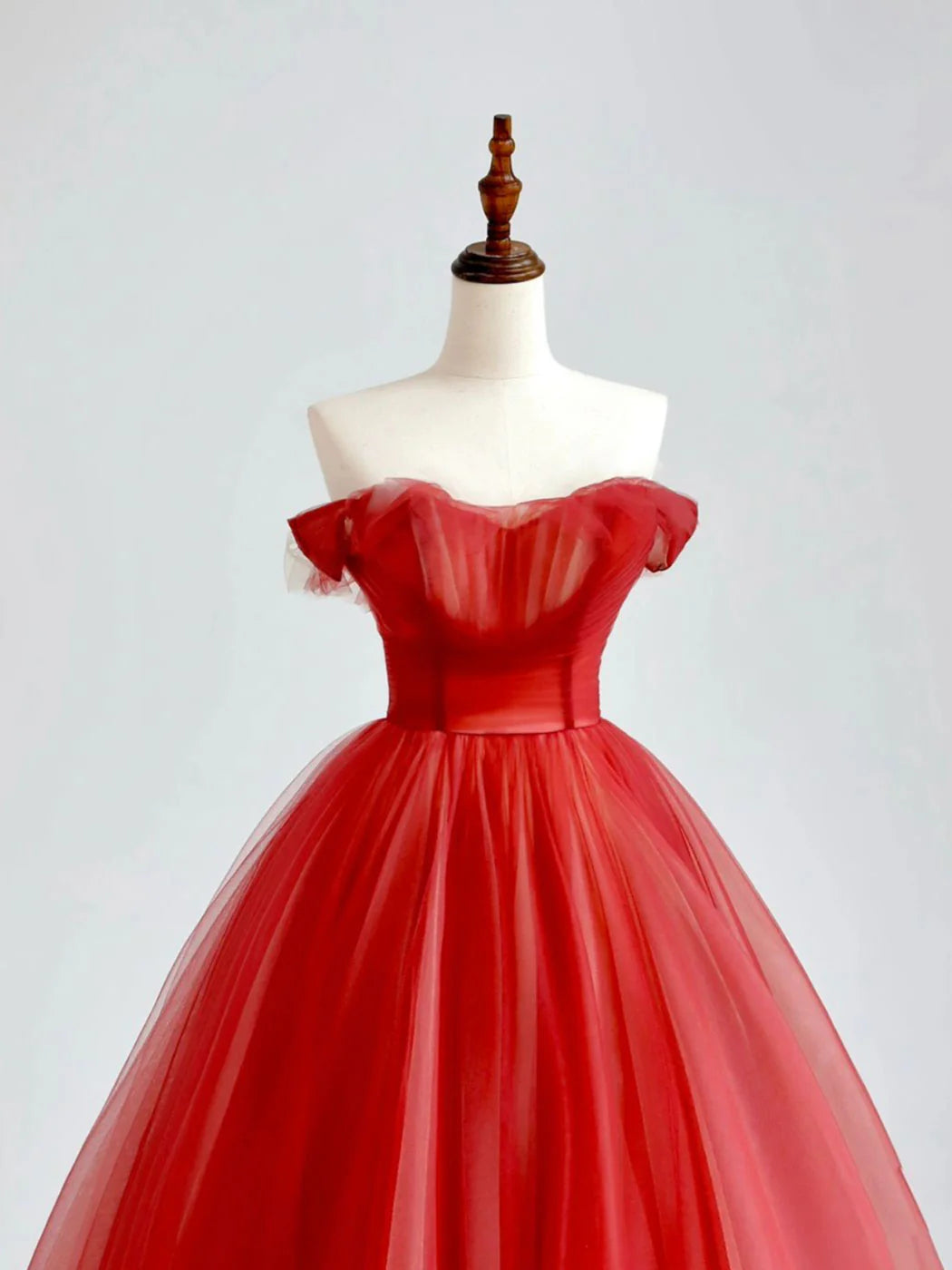 A-Line Long Prom Dress Red Tulle Formal Graduation Dresses