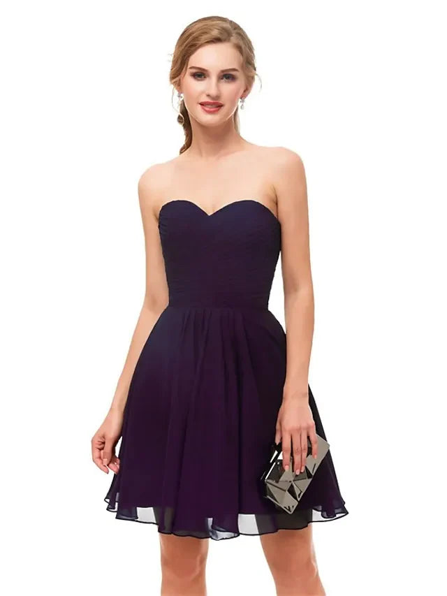 DingjiA-Line Minimalist Sexy Engagement Cocktail Party Dress Strapless Sleeveless Knee Length Stretch Fabric with Sleek