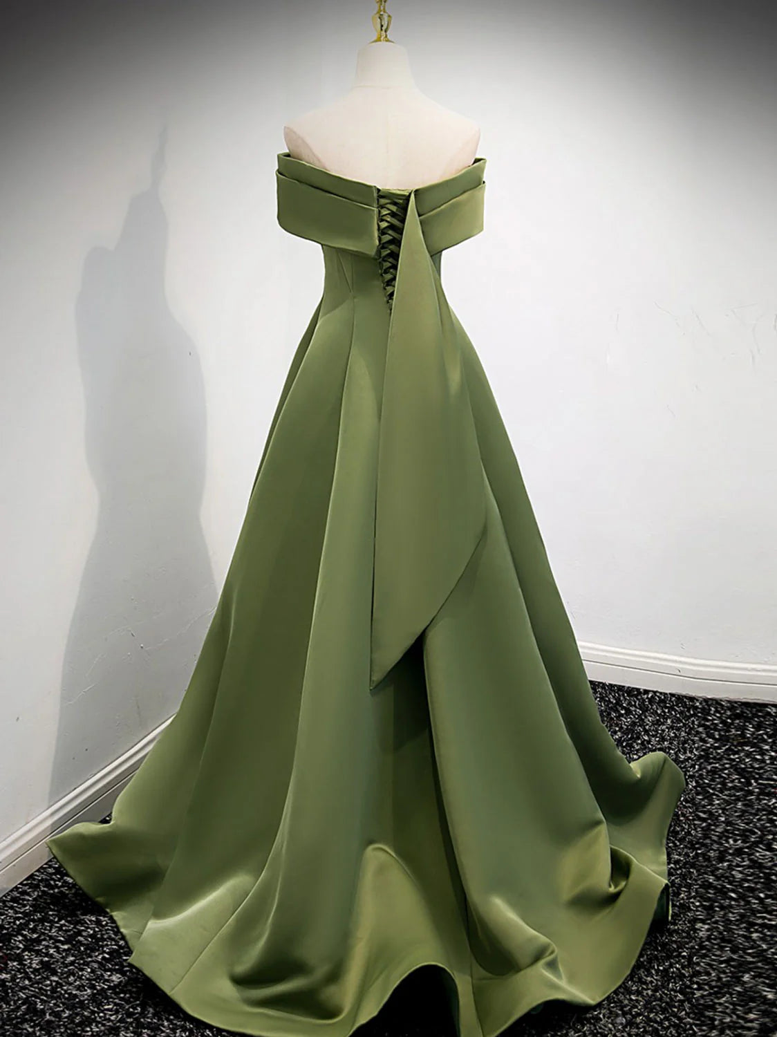 A-Line Satin Green Long Prom Dress Green Formal Dress