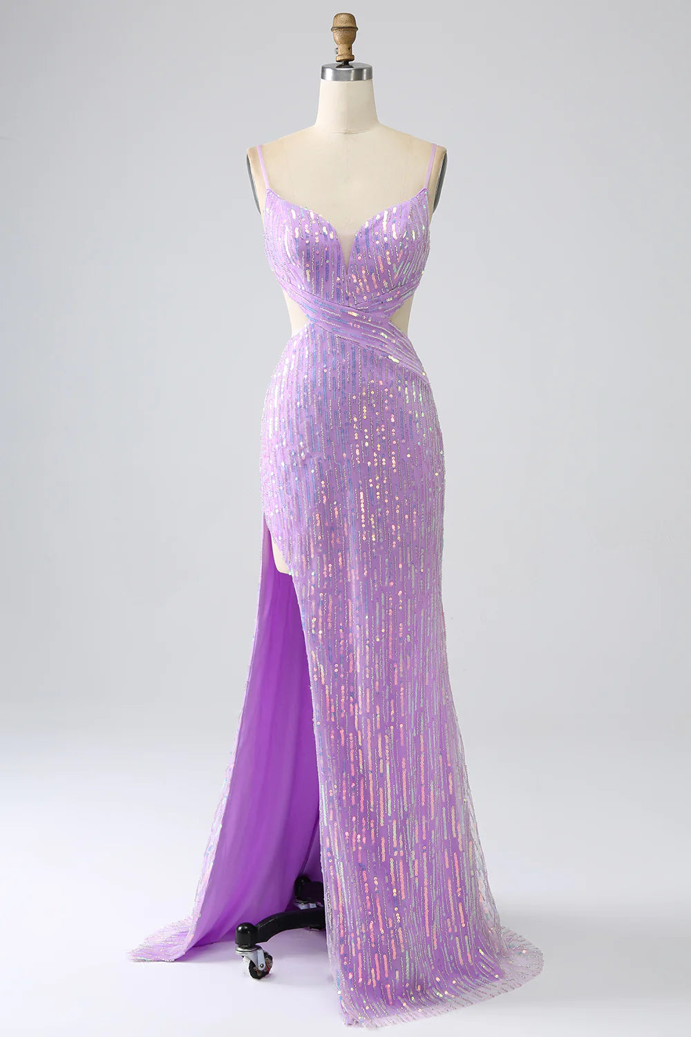 Sparkly Mermaid Spaghetti Straps Sequins Prom Dress with Slit