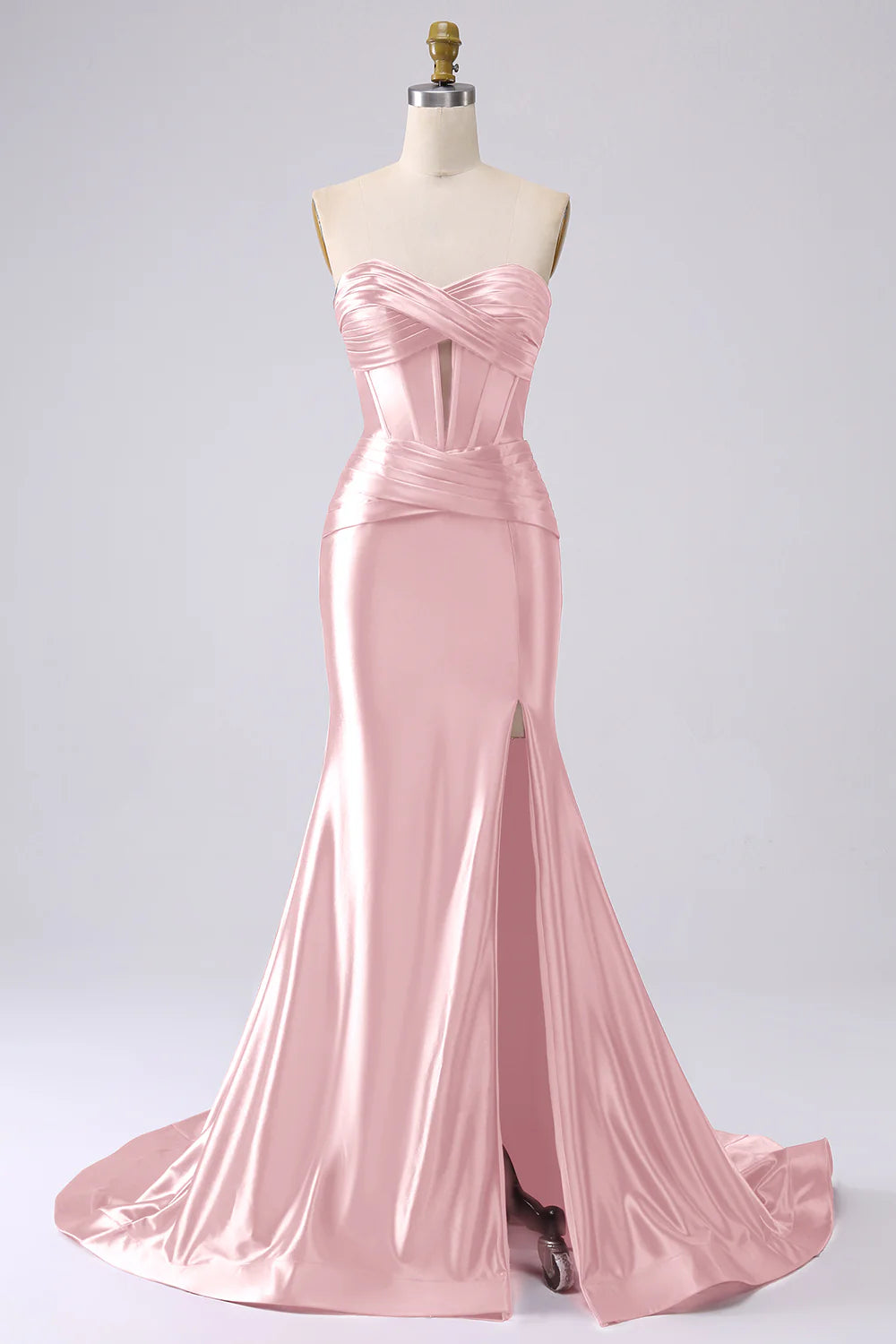 Sparkly Fuchsia Mermaid Sweetheart Corset Long Prom Dress with Slit