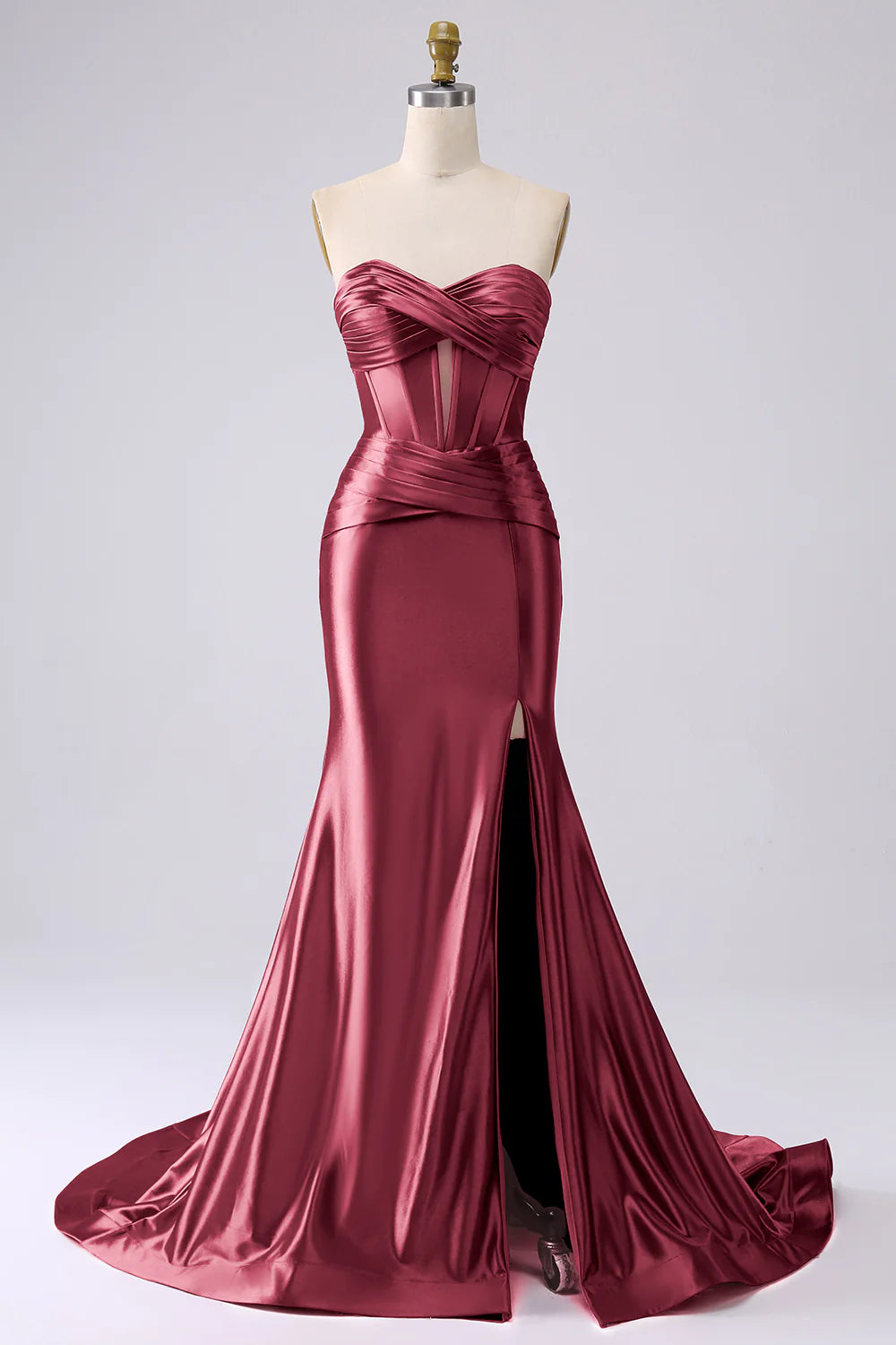 Sparkly Fuchsia Mermaid Sweetheart Corset Long Prom Dress with Slit