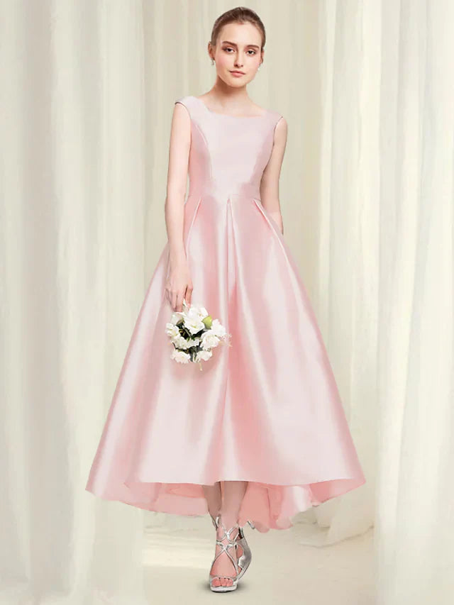 DingjiA-Line Reformation Amante Minimalist Party Wear Engagement Dress Jewel Neck Sleeveless Ankle Length Satin with Sleek