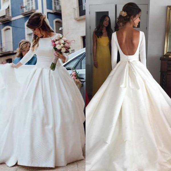 Dingji WeddingjiDress Ball Gown Long Sleeve Backless Ivory Wedding Dresses Long Cheap Bride Dresses
