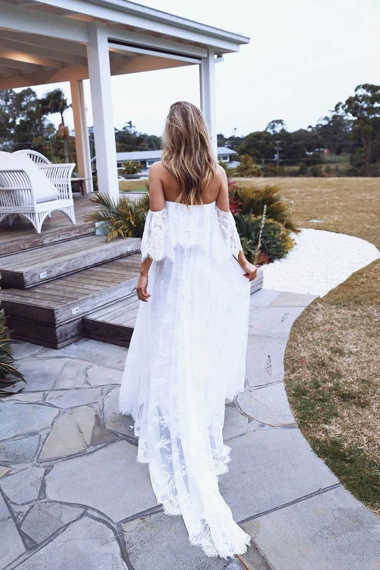 Beach Wedding Dresses Half Sleeve Off the Shoulder Lace Sexy Simple Boho Bride Gowns