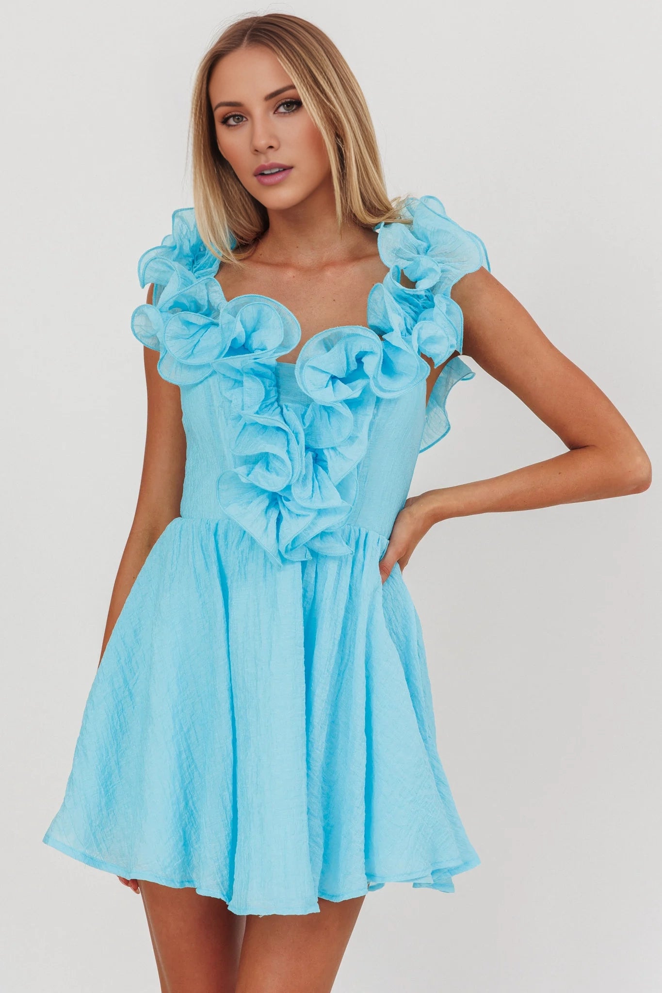 Beautiful mini corset with off shoulder ruffled shoulder straps Homecoming Dresses