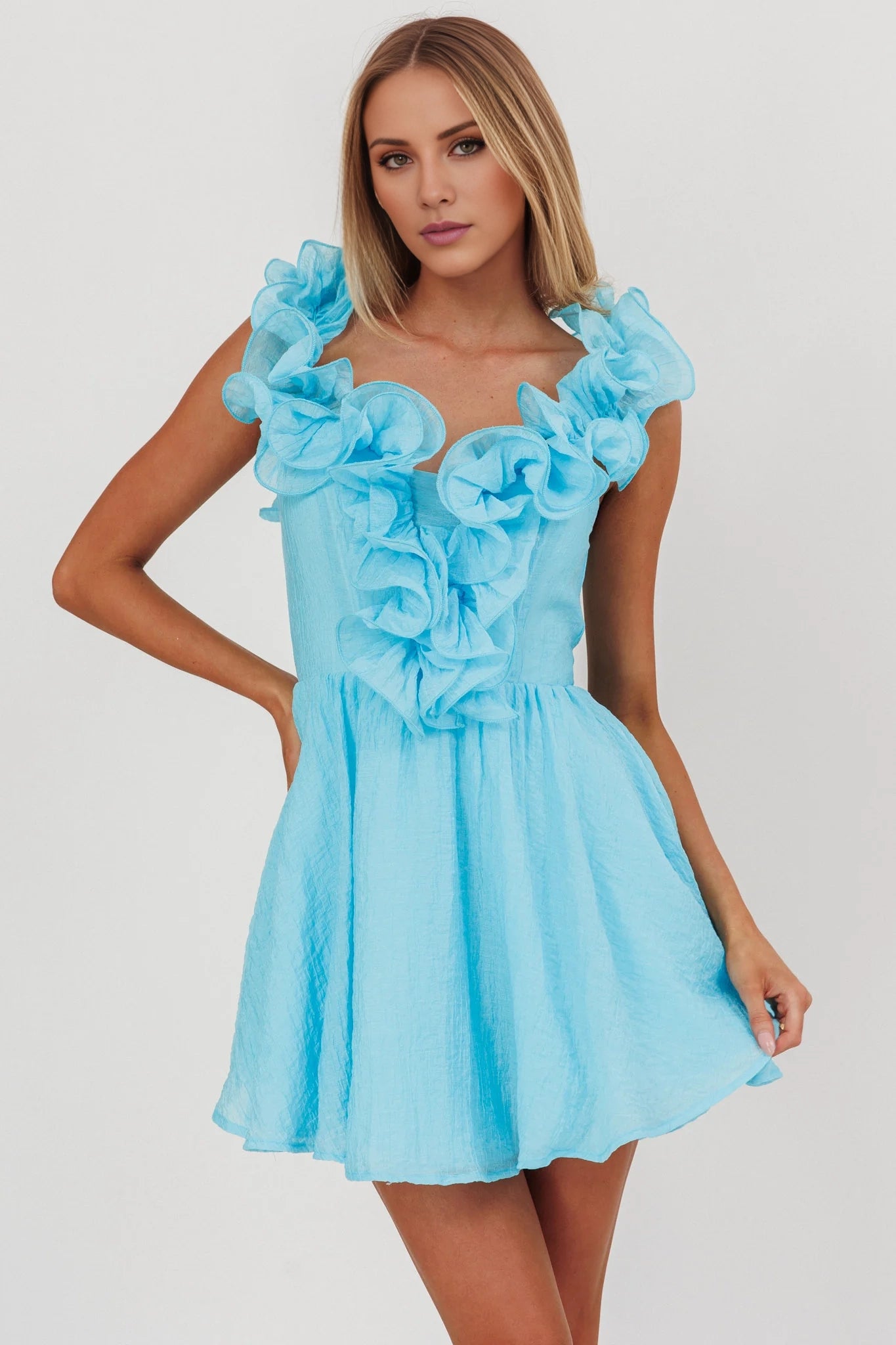 Beautiful mini corset with off shoulder ruffled shoulder straps Homecoming Dresses
