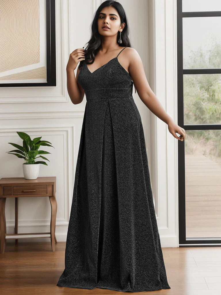 Plus Size Spaghetti Strap Shiny Formal Evening Dress for Wedding
