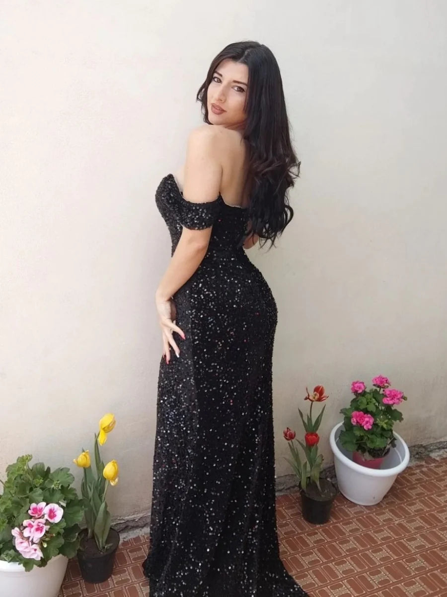 Mermaid Off The Shoulder Sweetheart Sequin Prom Dresses