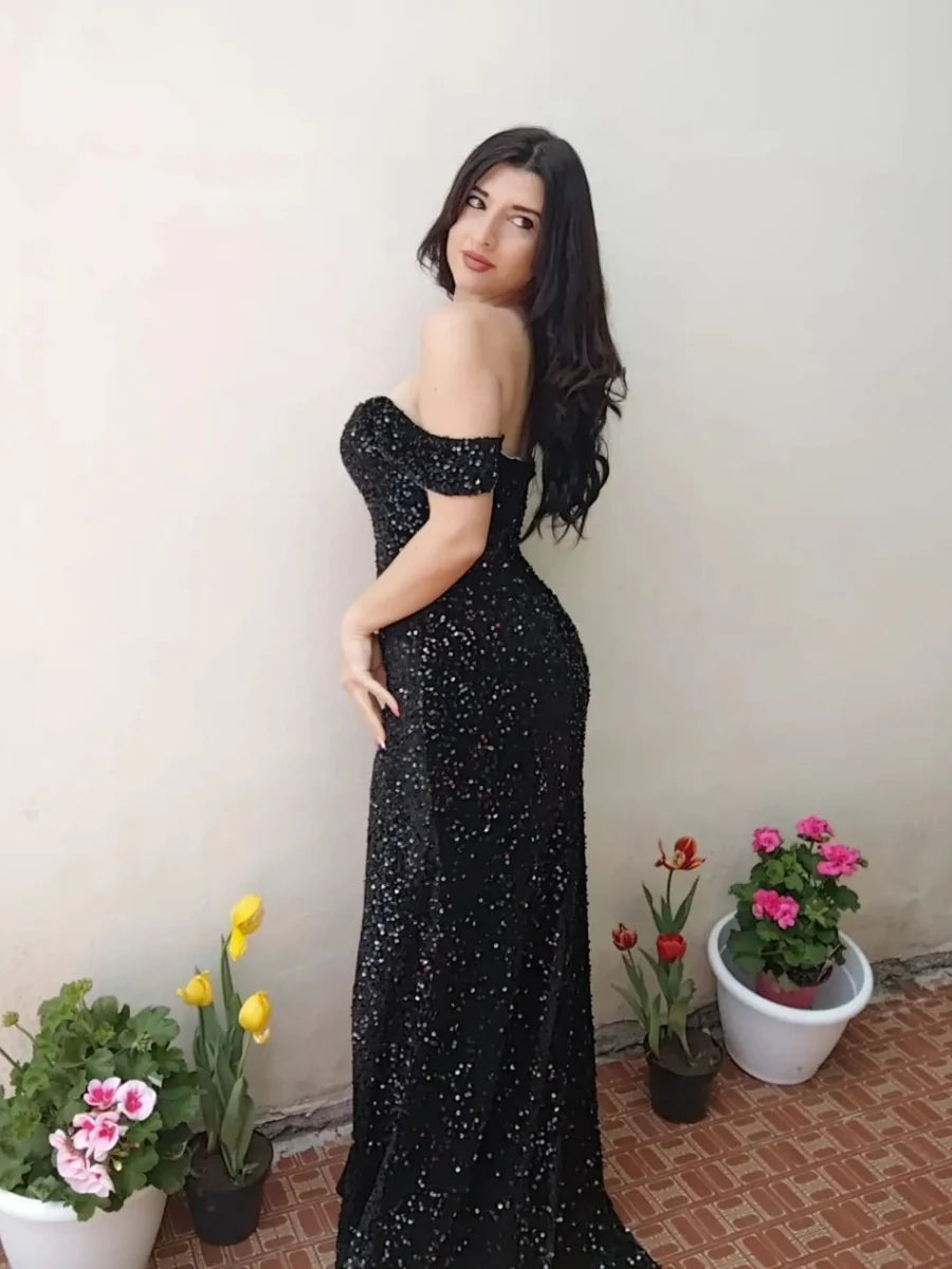 Mermaid Off The Shoulder Sweetheart Sequin Prom Dresses