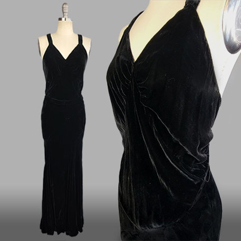 Black Silk Velvet Strappy Bias Cut Gown Silk Velvet Dress Black Velvet Dress Size Medium Size Large