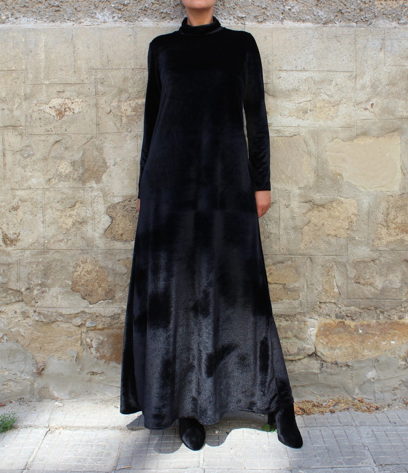Women Velvet Dress Black Maxi Dress Elegant Dress Formal Dress Evening Dress Velvet Clothing Plus Size Dress Extravagant Dress