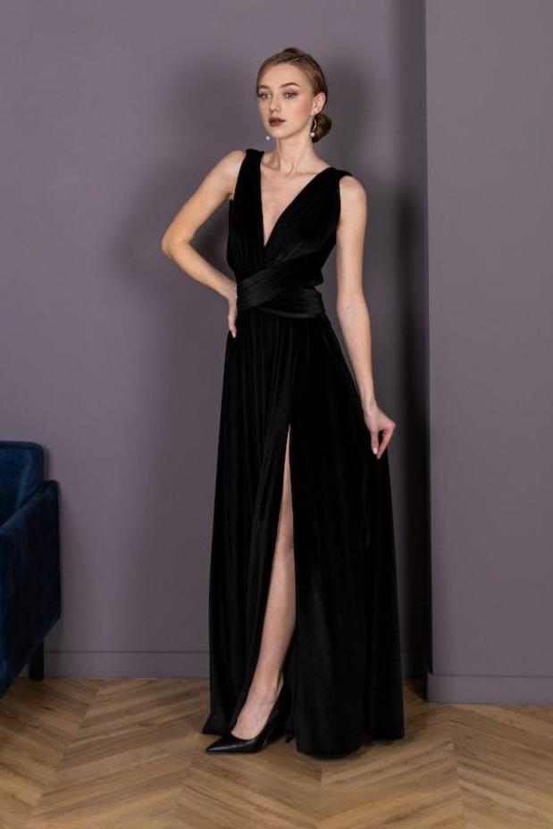Long Maxi Dress Prom Custom Black Velvet Long Evening Dress Women Long Velvet Gown