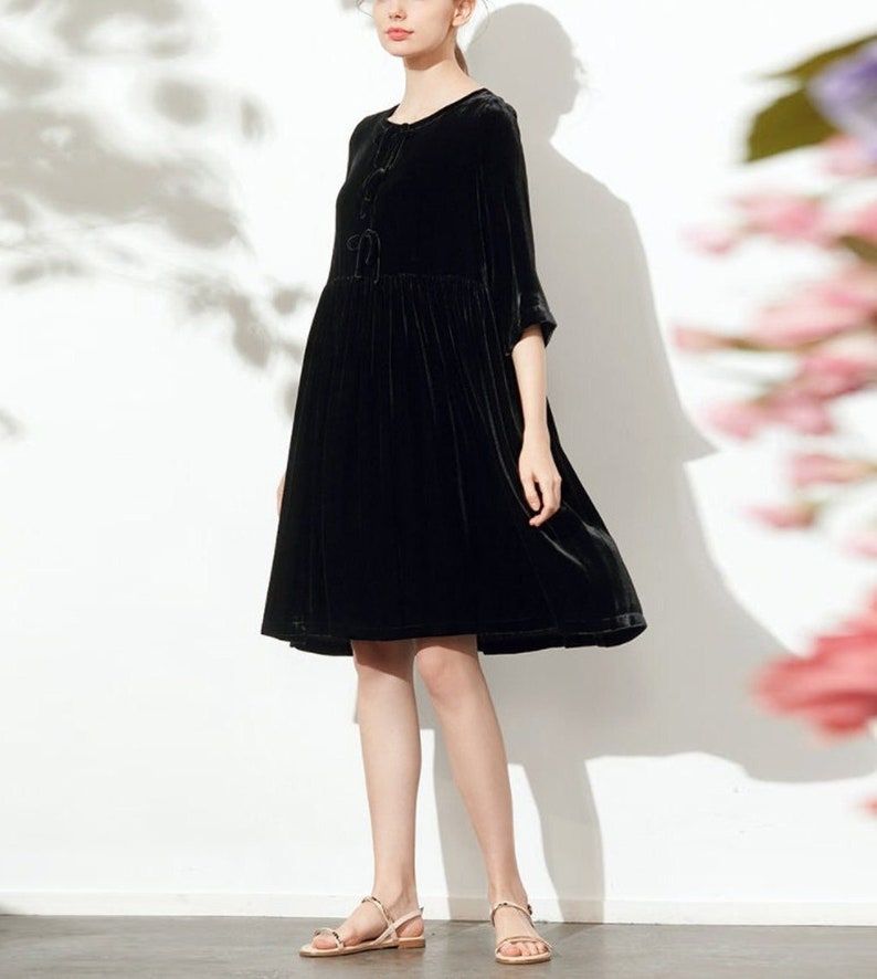 Velvet dress for women half sleeve dress midi velvet dress Bridesmaid Dress Loose Casual plus size clothing Winter dress Pleated dress